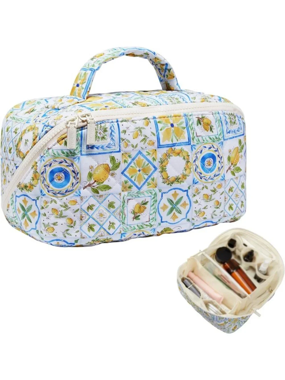 Large Quilted Travel Cosmetic Bag Organizer for Makeup & Skincare - Perfect